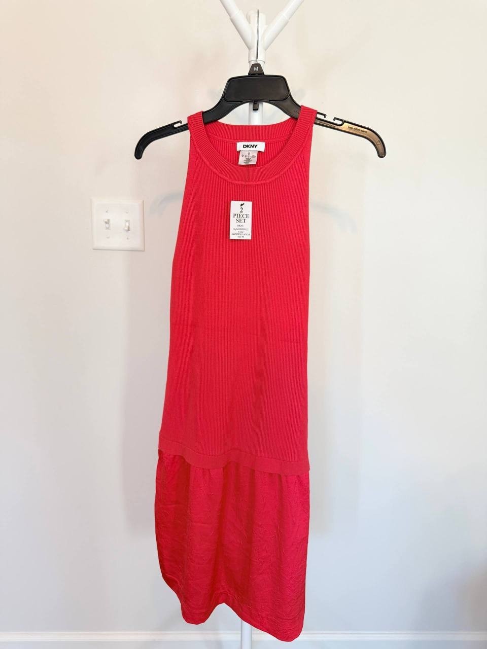 DKNY Sleeveless Fit Flare Dress Red Size M NWT Ribbed Bodice Textured Skirt