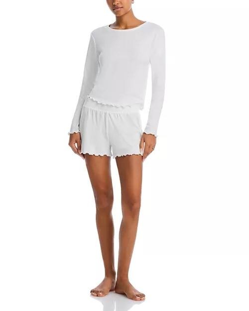 AQUA Sleep Pointelle Pajama Shorts White Size S Exclusive Womens Loungewear