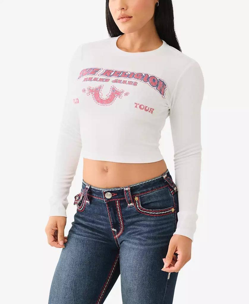 True Religion Women’s Western Logo Rib Baby Tee White Size L  NWT $69
