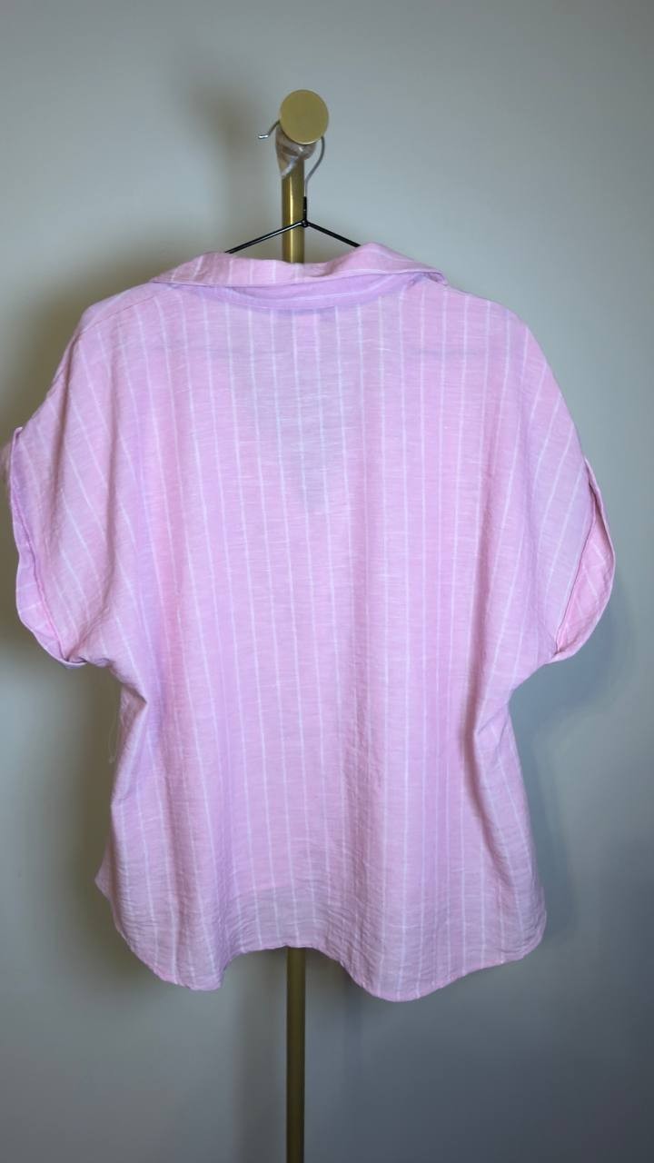 New York Clothing Women’s Pink Striped Short Sleeve Shirt XL NWOT $35