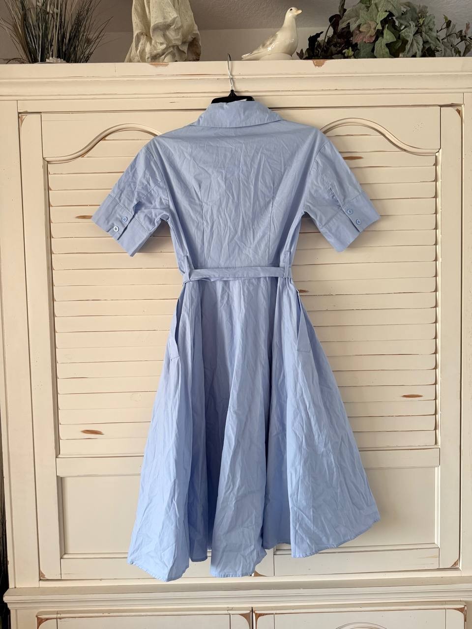 Nancy Yang Rose Applique Cotton Button Down Dress Blue Size XS NWT $179