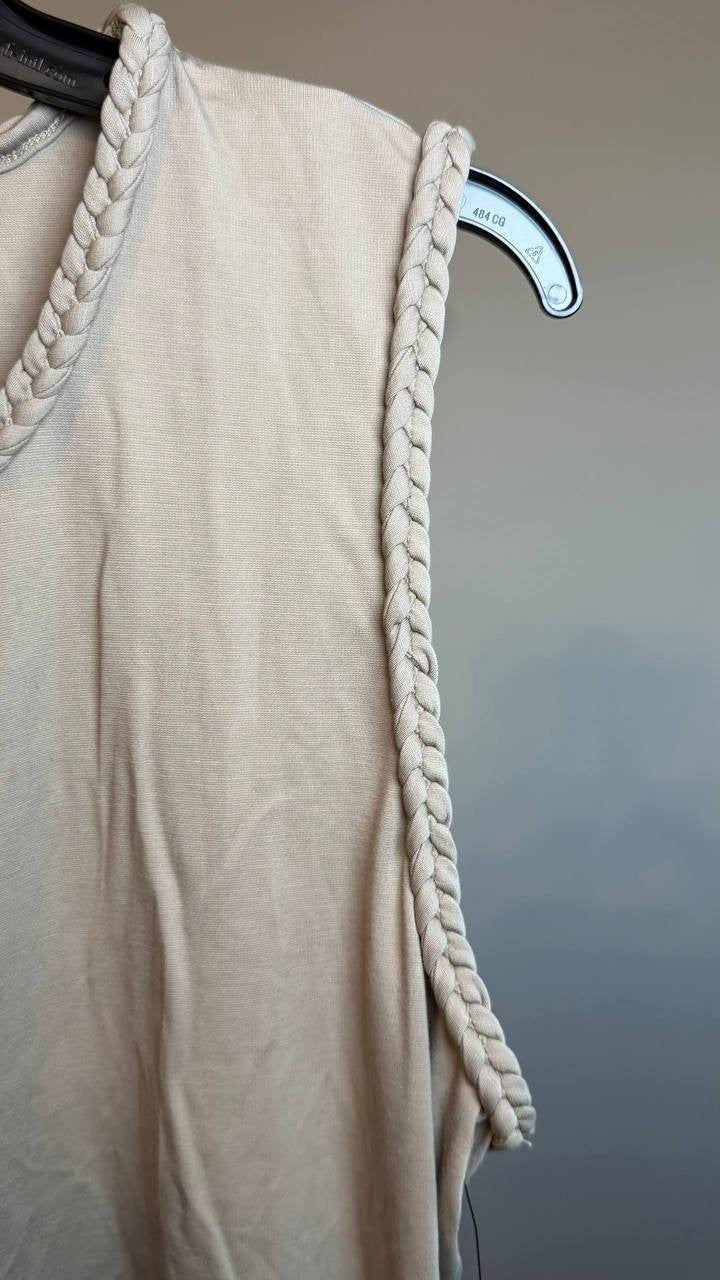Karl Lagerfeld Paris Braided‑Trim Sleeveless Top Taupe XL NWT $89