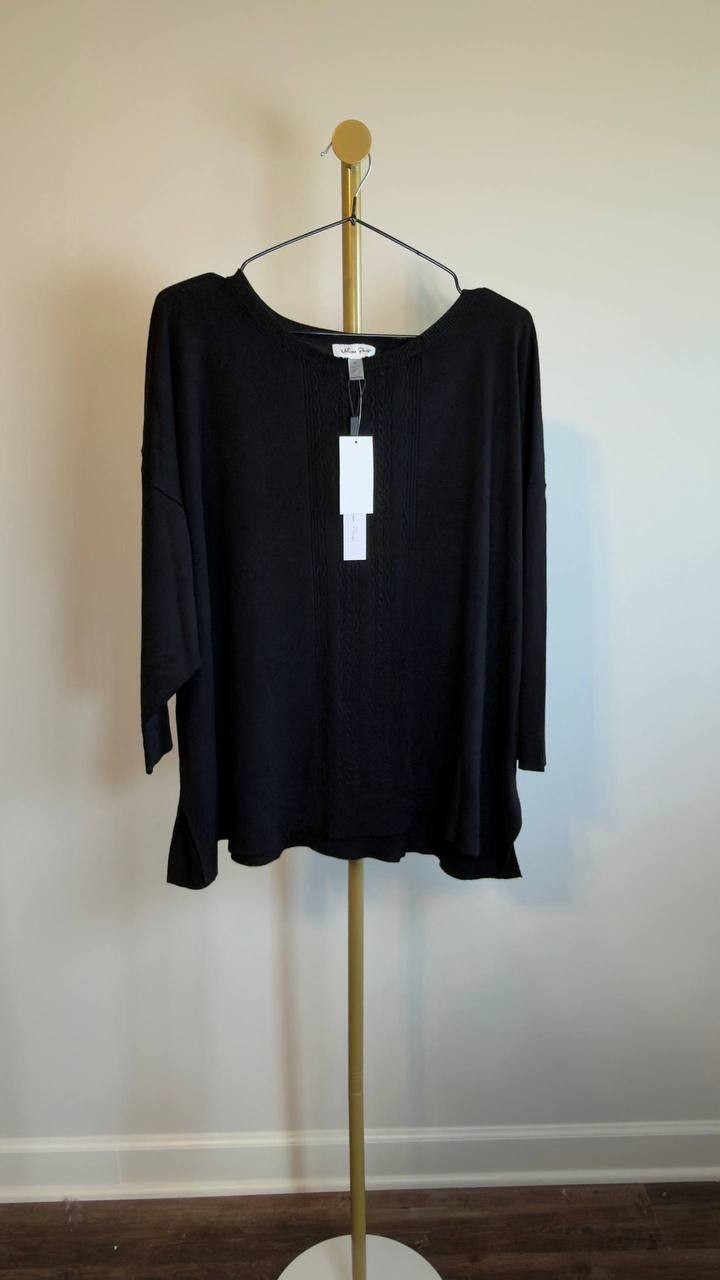 Melissa Paige Lace Front Crewneck Top Black 2X NWT $51.50