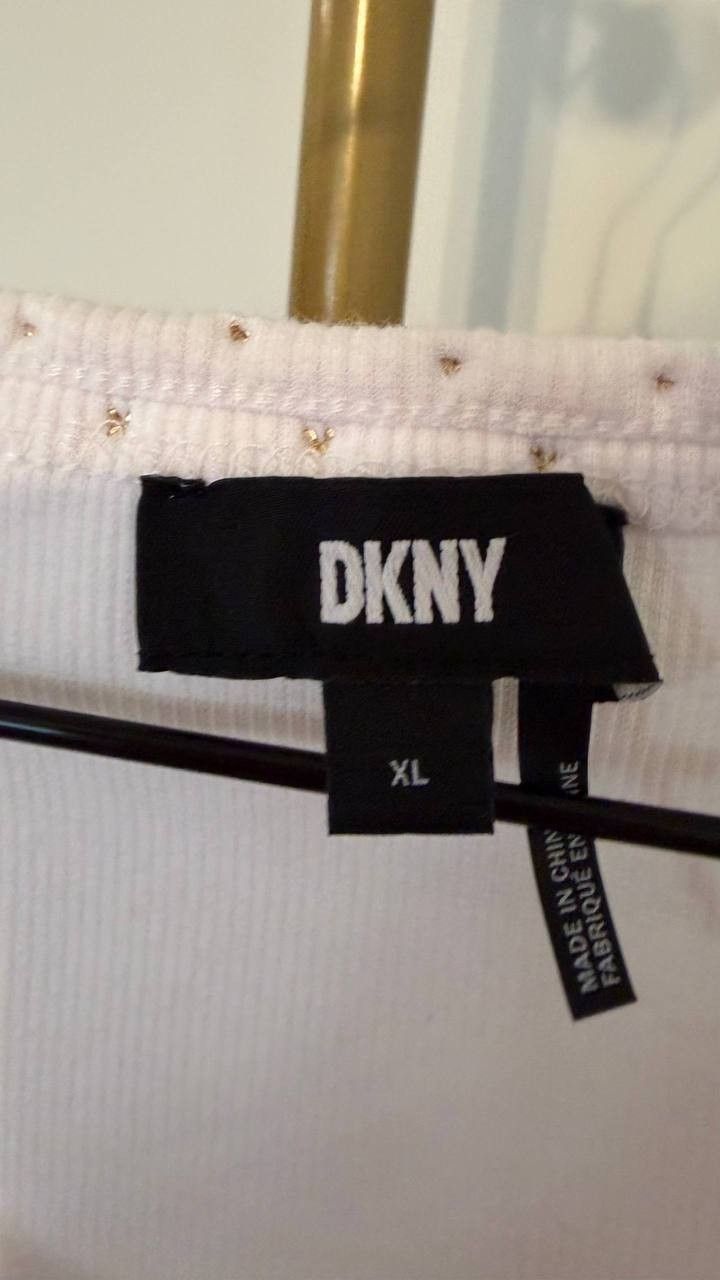 DKNY Crewneck Stud Trim Rib Knit Tank Top Black XL Pre-Owned
