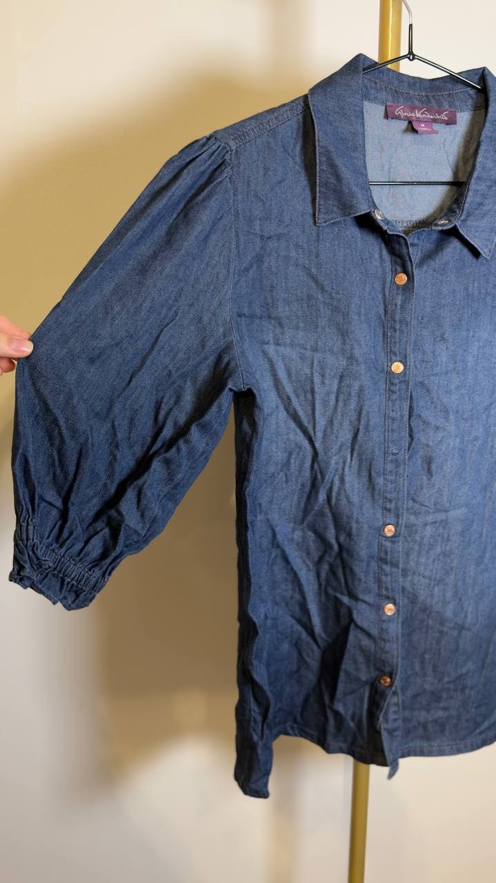 Gloria  Vanderbilt  Women’s  Puff‑Sleeve  Denim  Shirt  Lubbock  M  NWT  $50 