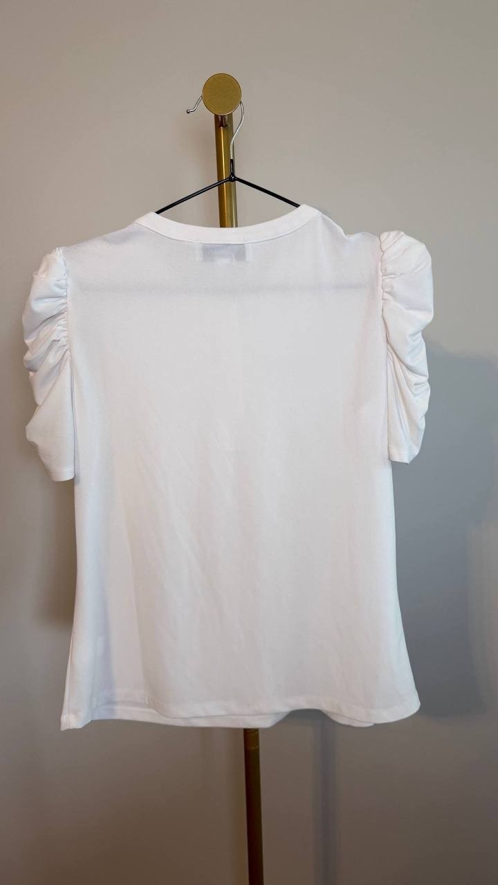 CeCe Shirred Sleeve Embellished ButtonTop New Ivory Crewneck SizeS NWOT$59 snags
