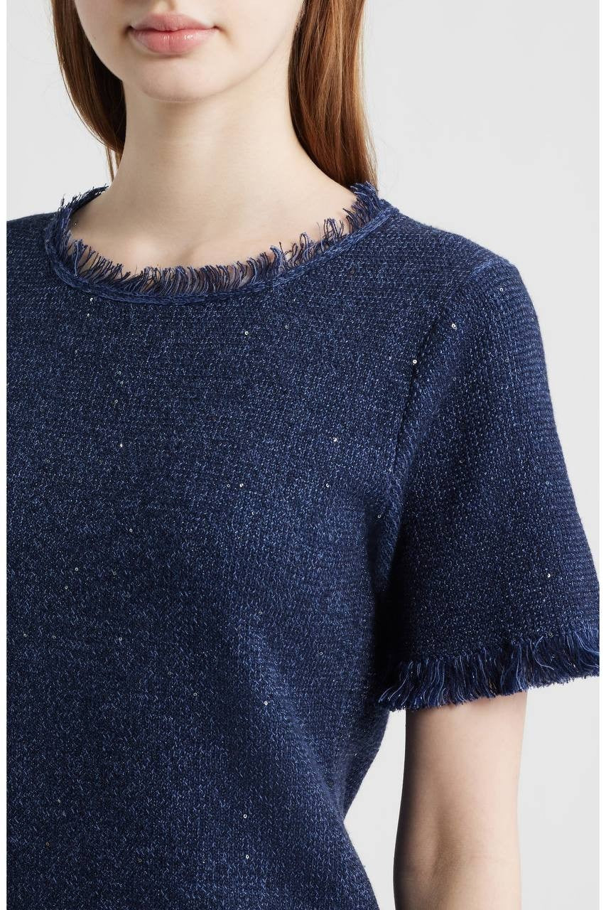 Kobi Halperin Kate Fringe Short Sleeve Sweater Navy XL NWT $298
