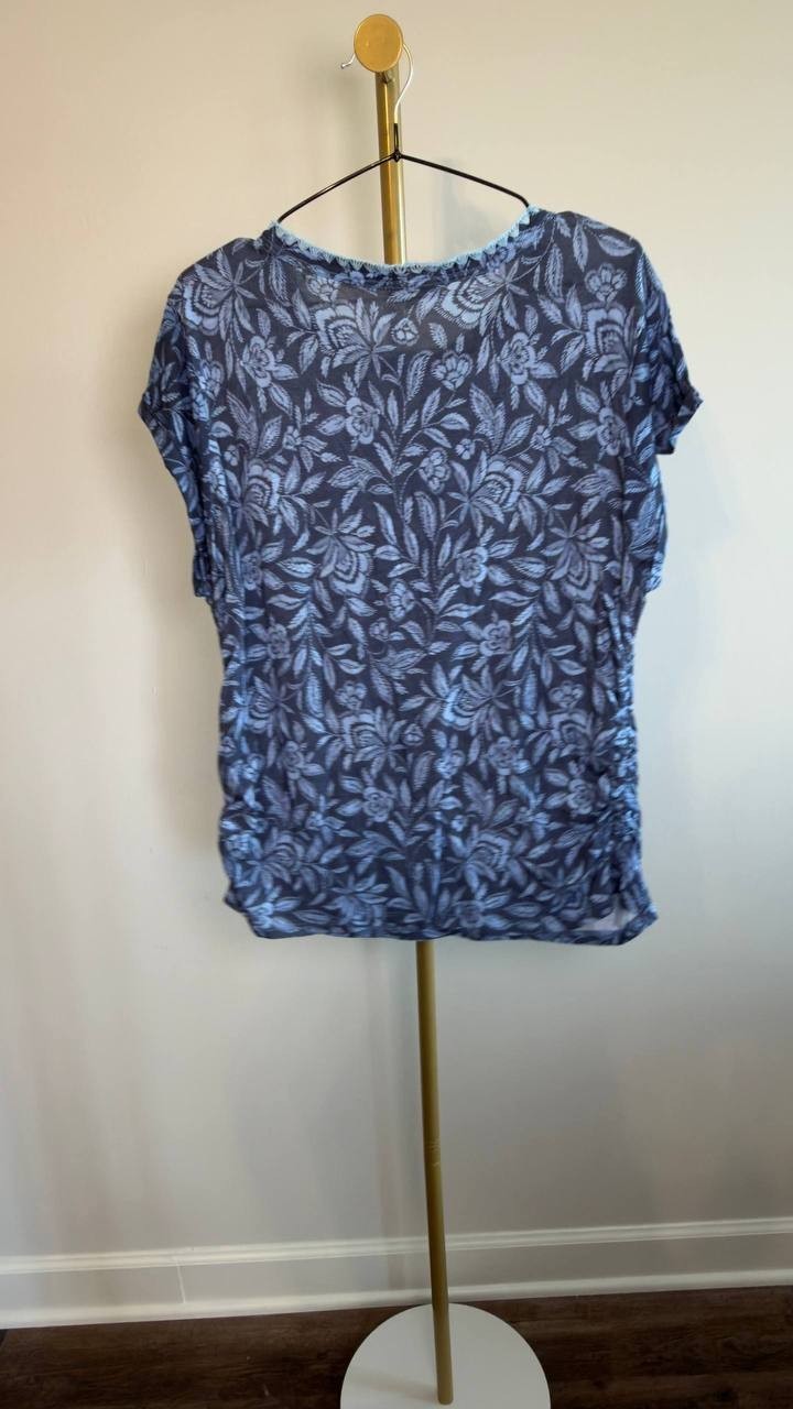 Democracy Printed Cap‑Sleeve Top Provence Blue PXL NWOT $48