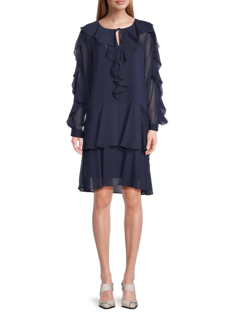 Karl Lagerfeld Paris Layered Ruffle Dress Navy 2 NWT $149