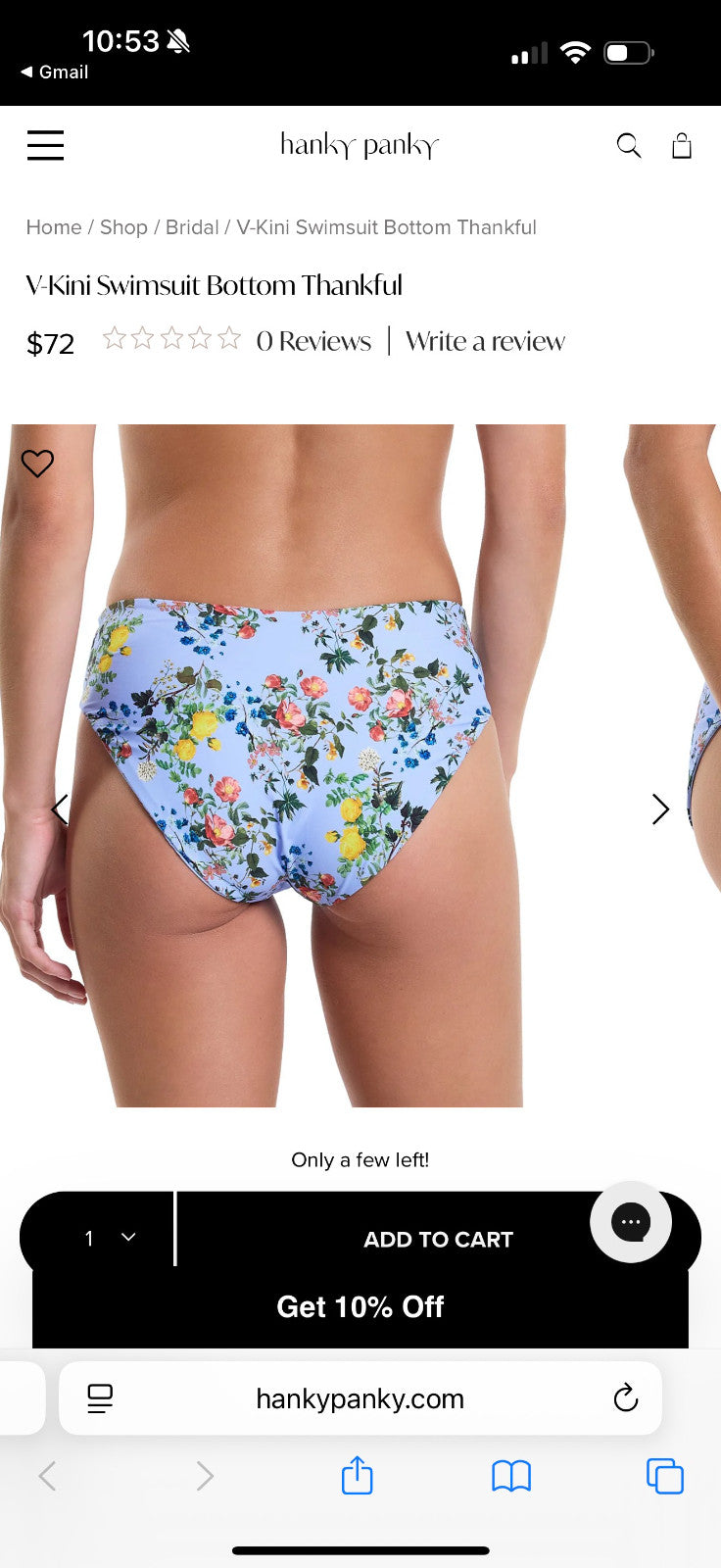 Hanky Panky Stylish V-Kini Bikini Bottom, Multicolor Flower, Retro, Size M