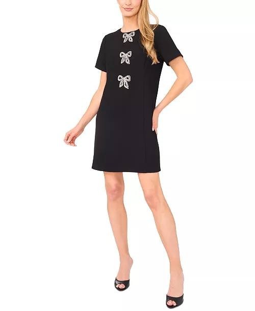 CeCe Dress 8 Rich Black Sequin Bow Mini Cocktail Holiday NWT MSRP $129