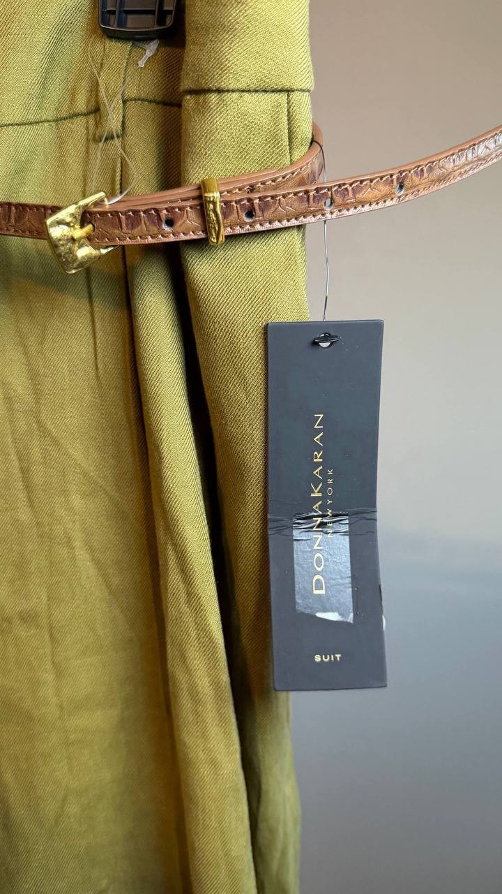 Donna Karan New York Petite Linen-Blend Wide-Leg Pants Green 16 NWT $129