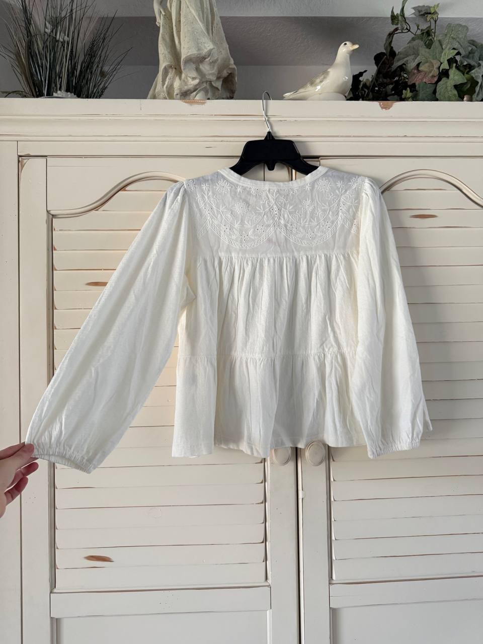 Lucky Brand Top S Whisper White Tiered Babydoll Textured Blouse NWT MSRP $79
