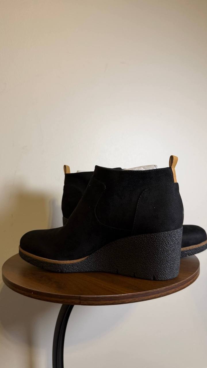 Dr. Scholl’s Black Faux Leather Wedge Booties 12M NIB MSRP $110