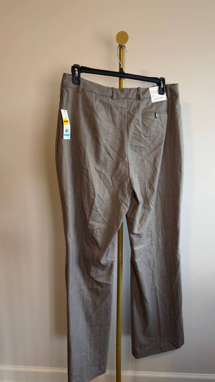 Calvin Klein Straight‑Leg Pinstripe Pants Oyster 16 NWT $99