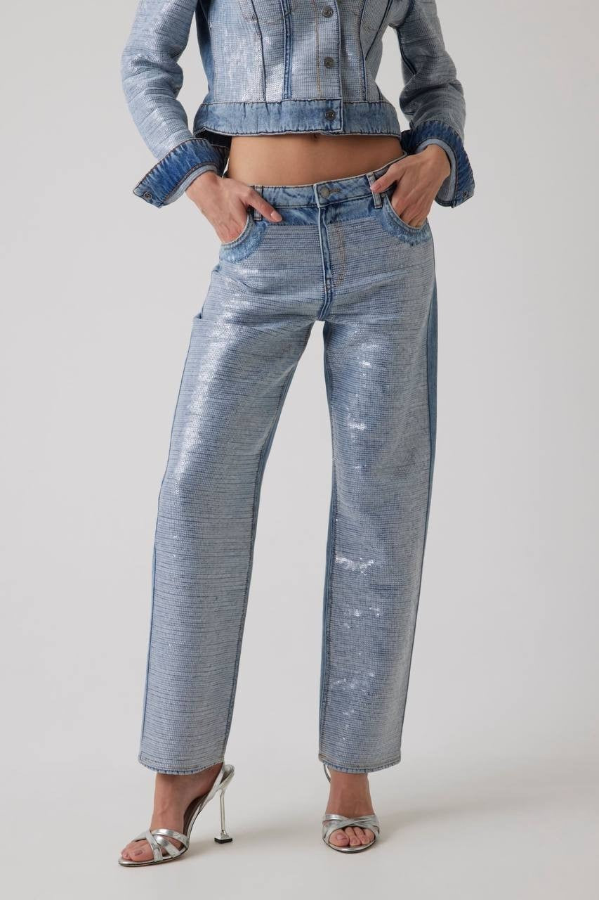 Guess Jill Sequin-Front Boyfriend Jeans Blue Glam 30x30 NWT $248