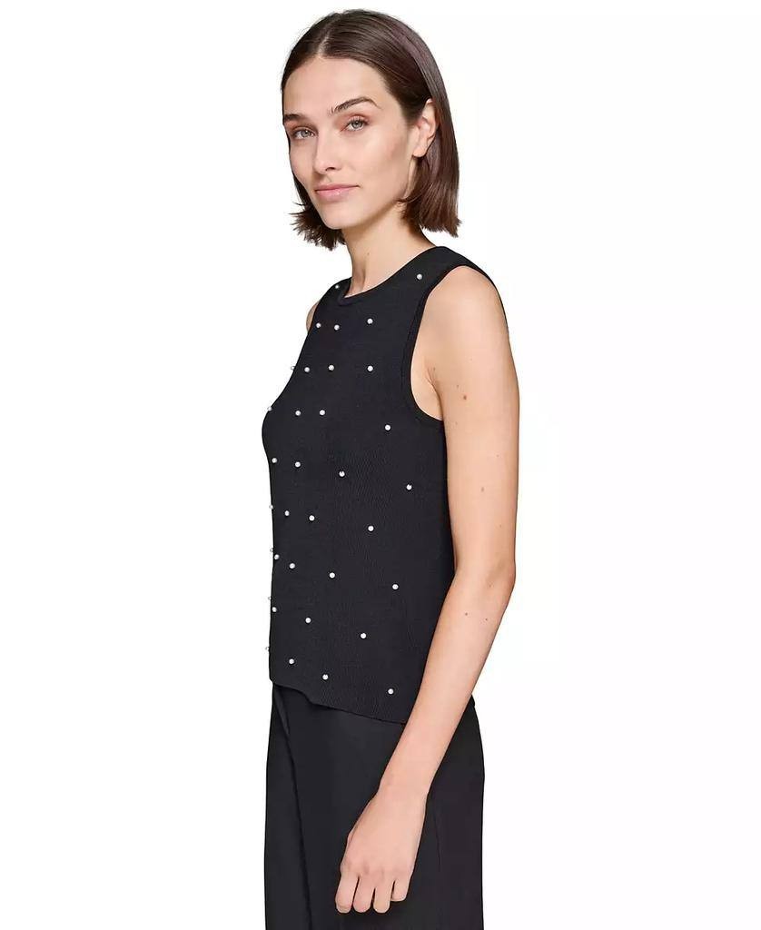 Karl Lagerfeld Paris Faux‑Pearl Sleeveless Sweater Top Black XL $79 NWT