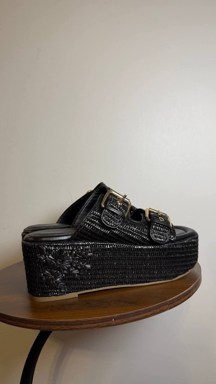 Marc Fisher Black Wedge Sandals 9M New in Box MSRP $150