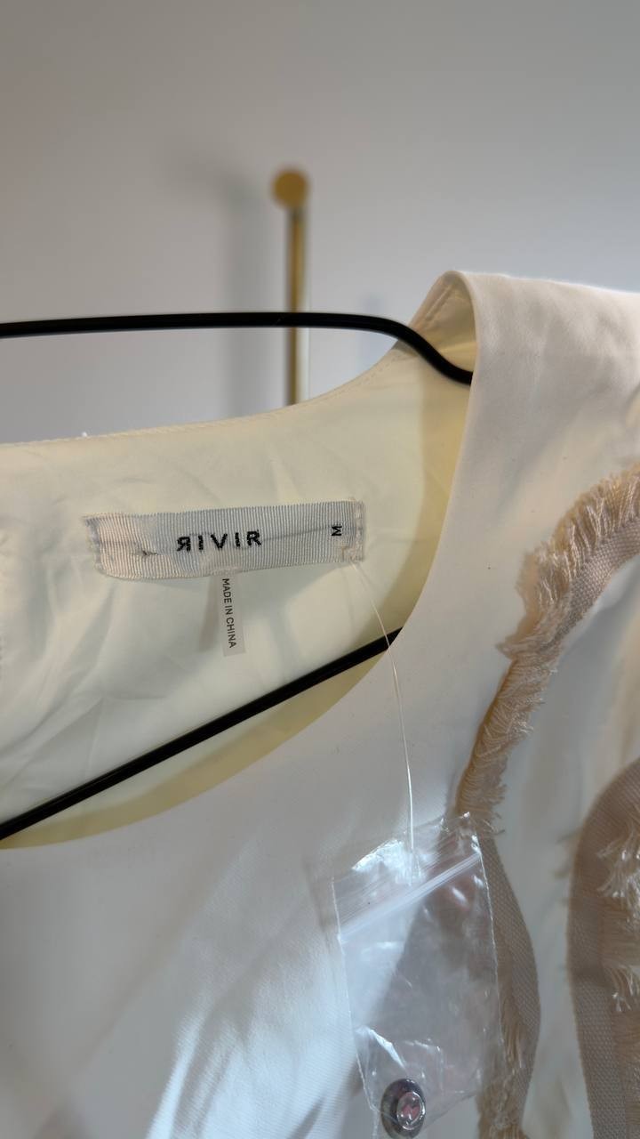 Rivir Woven Short Sleeve Ruffle Top Cream M NWOT $65