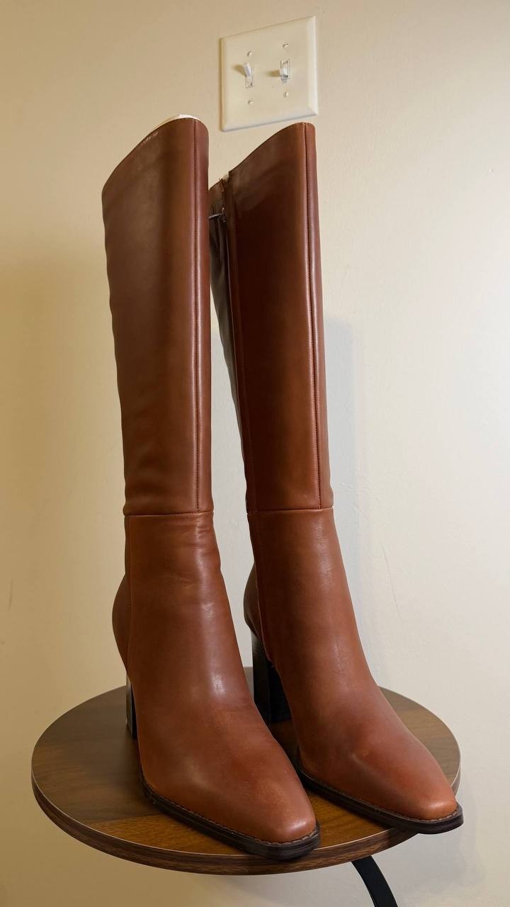 Nine West Zazz Boots 8.5M Medium Natural Leather Tall Square Toe NIB msrp$249