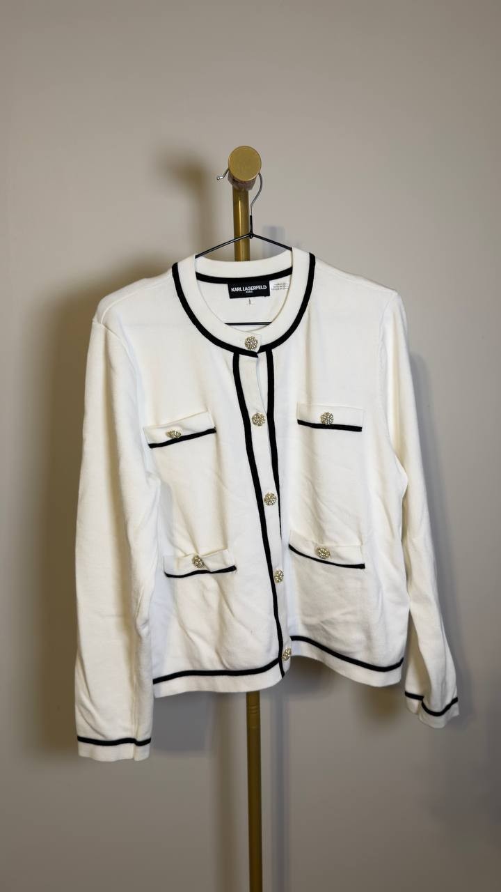 Karl  Lagerfeld  Paris  Women’s   Crewneck  Cardigan  Soft  White  L NWOT  $128