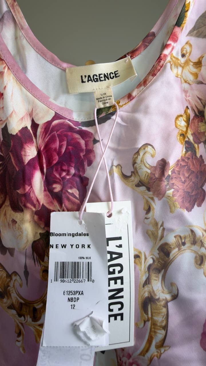 L’Agence Akiya  Satin Maxi Dress Floral Bougainvillea Size L NWT $425