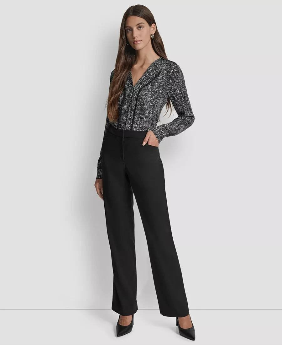 DKNY Modern Fit Flat‑Front Trousers – Size 16W – Black – NWT