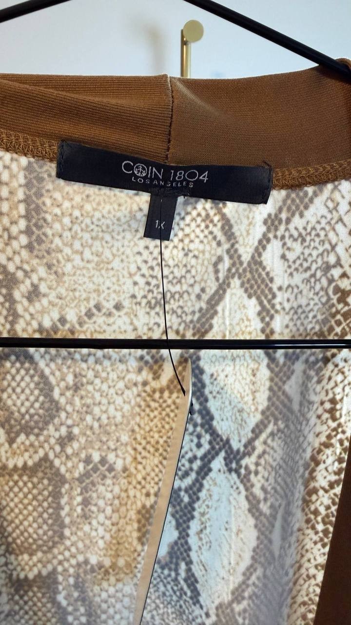 Coin 1804 Plus Python Contrast Cardigan Sweater Off White Camel 1X NWT $40