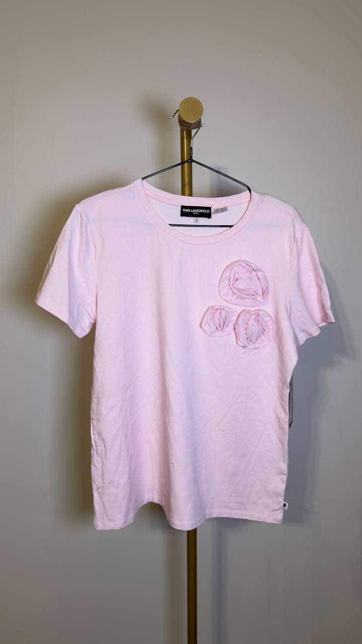 Karl Lagerfeld Paris Women’s Rose‑Trim Knit Top Rose M NWT $59