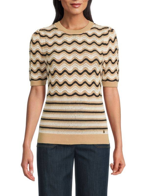 Tommy Hilfiger Chevron & Striped Sweater – Sand – Size M – NWOT – $79.50
