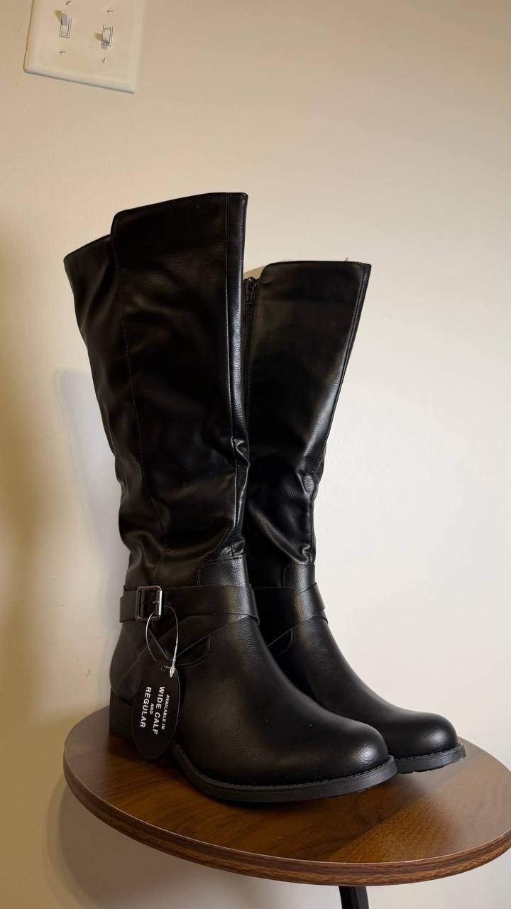 Style & Co Margoo Riding Boots 8M  Black Tall Zip Buckle NIB msrp$79.90