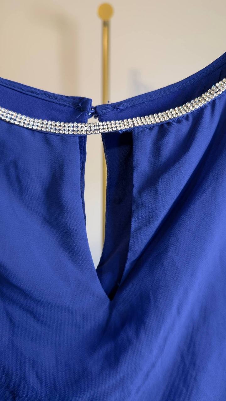 Chaus Keyhole Overlay Blouse Electric Blue L NWT $69