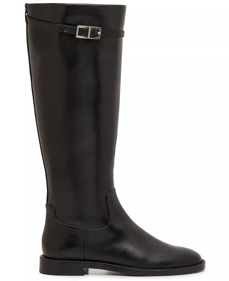 INC Britta Boots 6.5M Black Beauty Leather Knee Riding Flat Zip NIB msrp$189