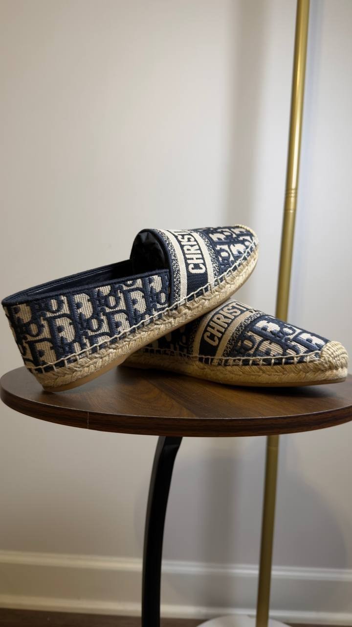Dior  Granville  Espadrille  Deep Blue  Oblique  Cotton  38 B  Pre‑owned 