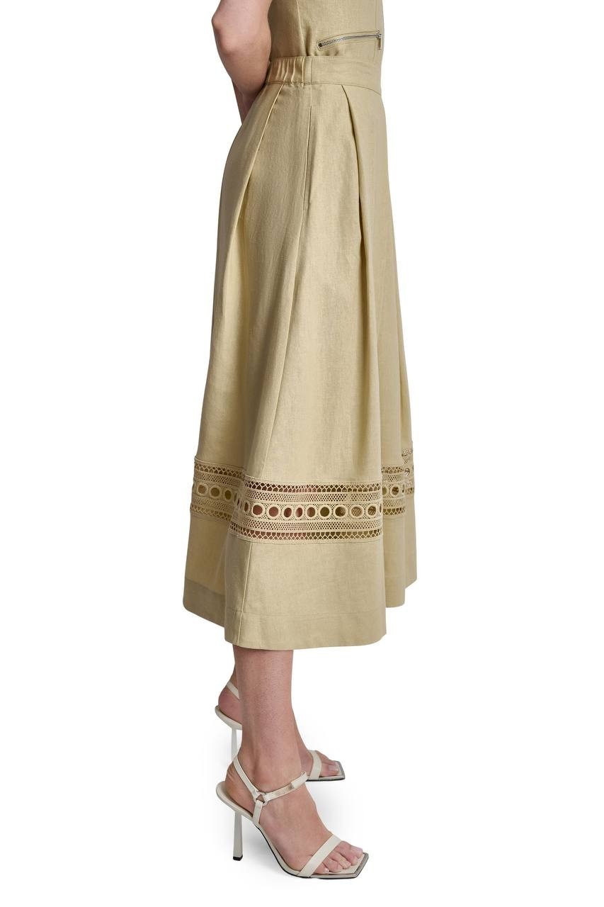 DKNY Women’s Eyelet Embroidery Linen Blend  Skirt Mojave Desert M NWOT $119