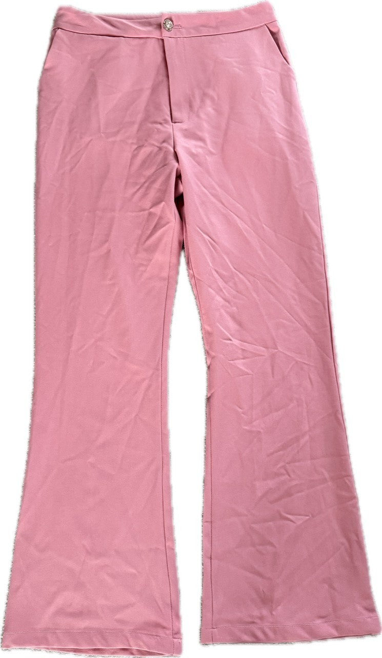 Nbynancy Pink High-Waisted Flared Pants – Size M – Pre-Owned – Minor Button Flaw