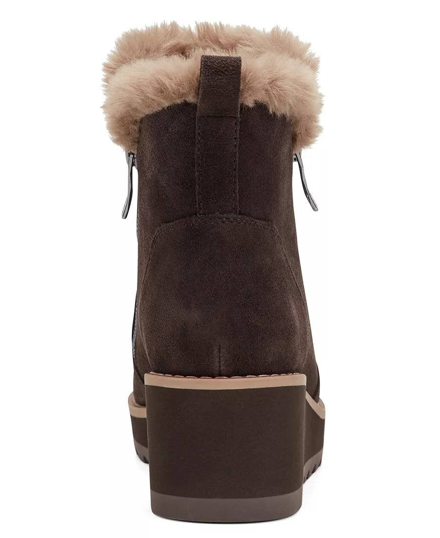 Easy Spirit Jane Booties 10W Brown Suede Cozy Side‑Zip Wedge NIB msrp$159