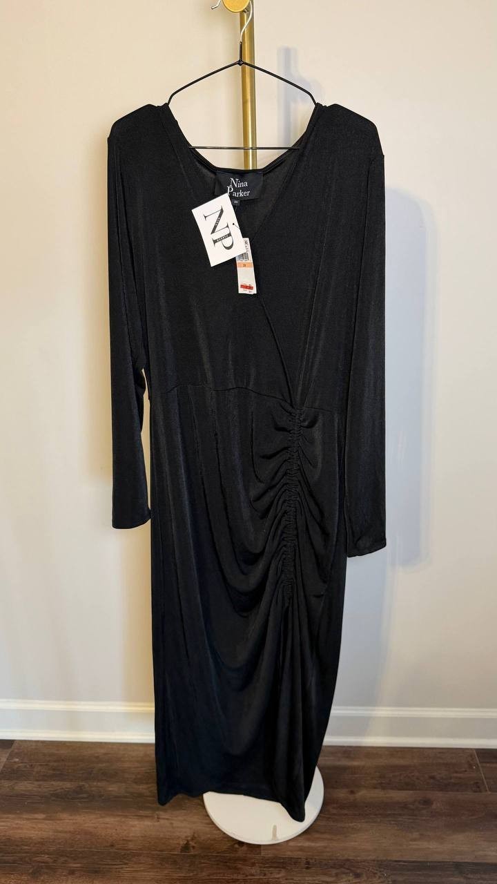 Nina Parker Plus Size Ruched Slinky Dress Black 2X NWT $99