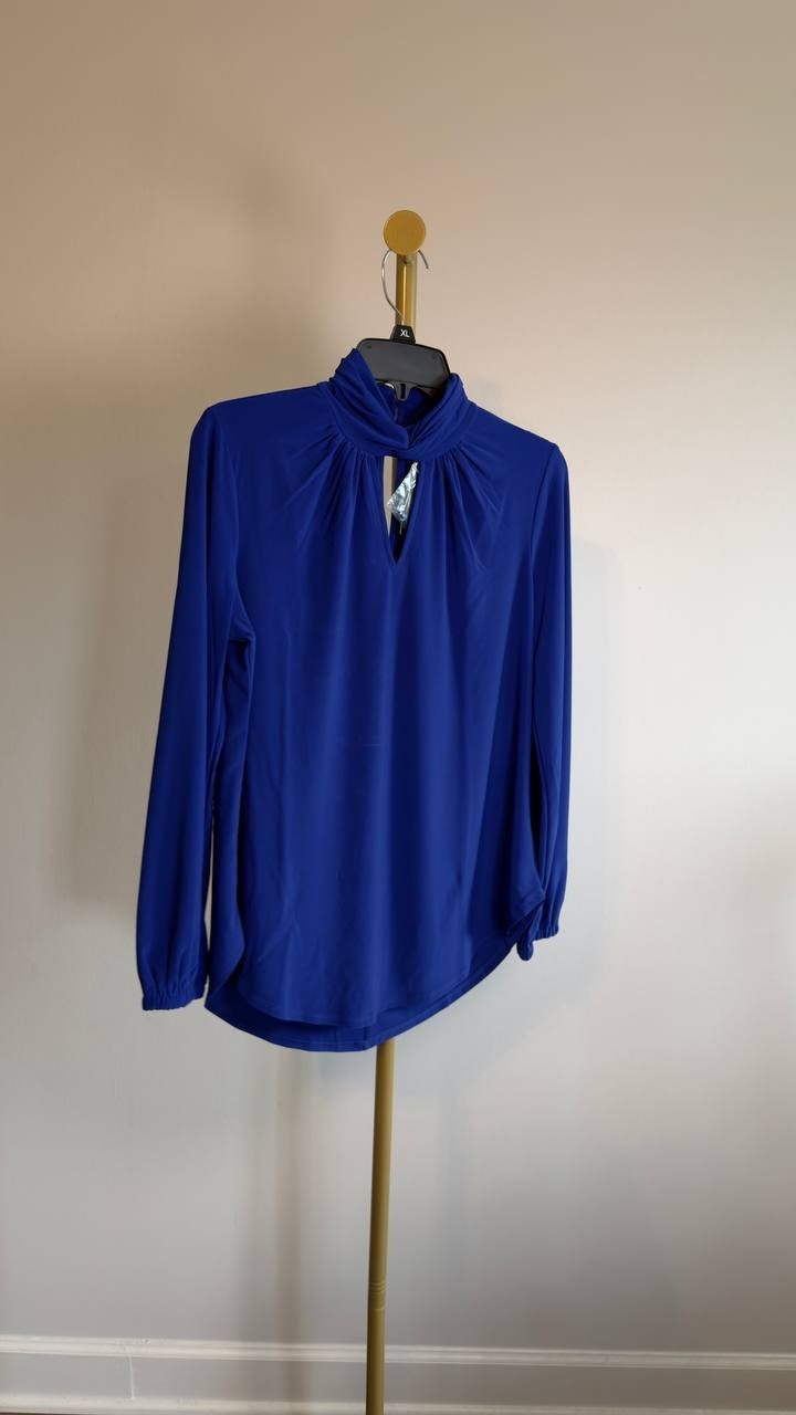 Kasper Twisted Mock Neck Long‑Sleeve Top Blue S NWT $69