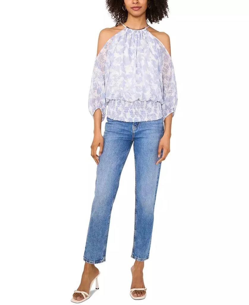 Sam & Jess Off-Shoulder Halter 3/4 Sleeve Blouse Women’s XL Navy Printed Top NWT