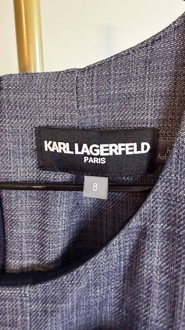 Karl Lagerfeld Paris Women’s Bow Front Sleeveless Dress Blue Gray 8 $169 NWT
