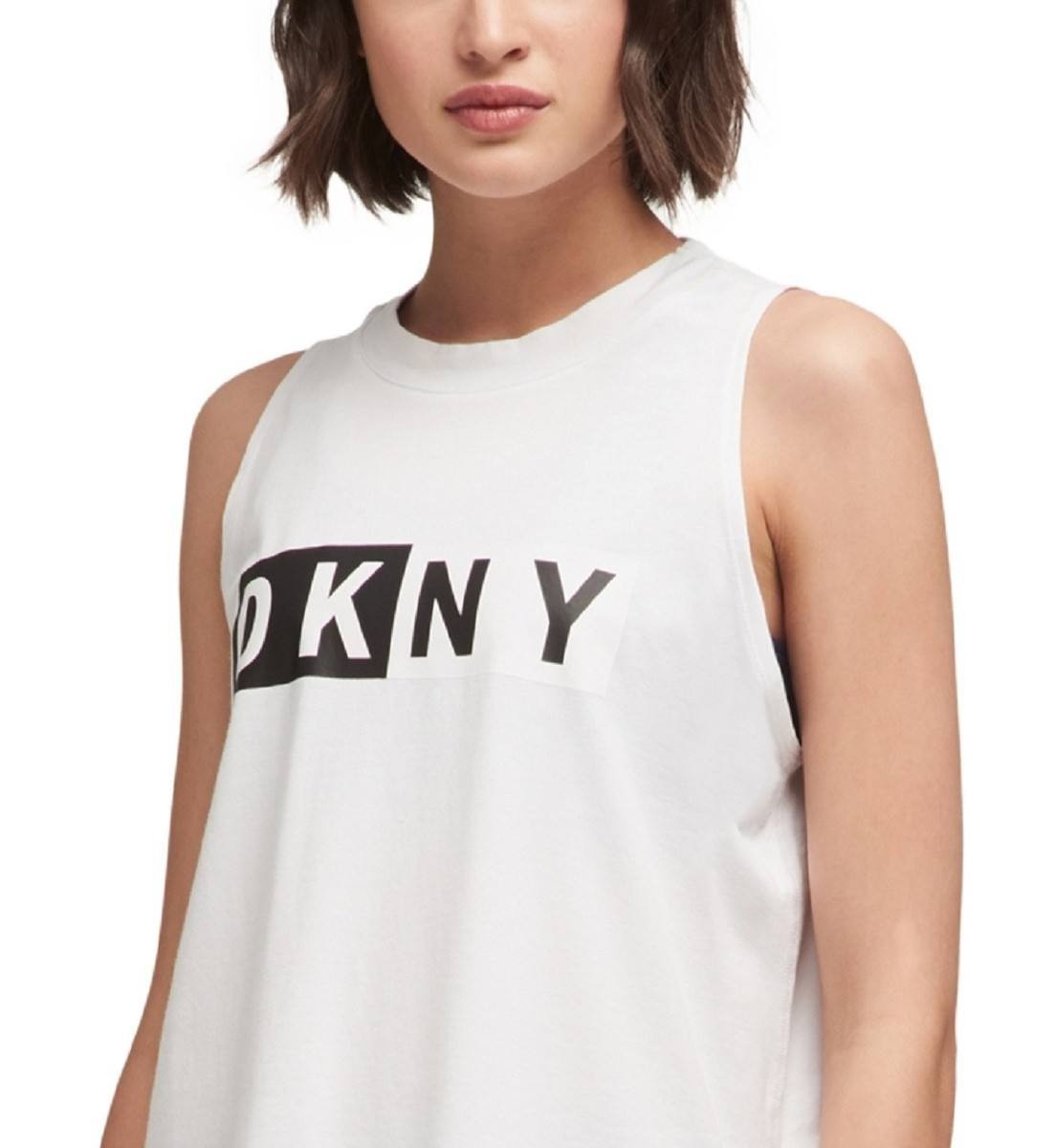 DKNY Sleeveless Logo Tank Top-White-XS-NWOT