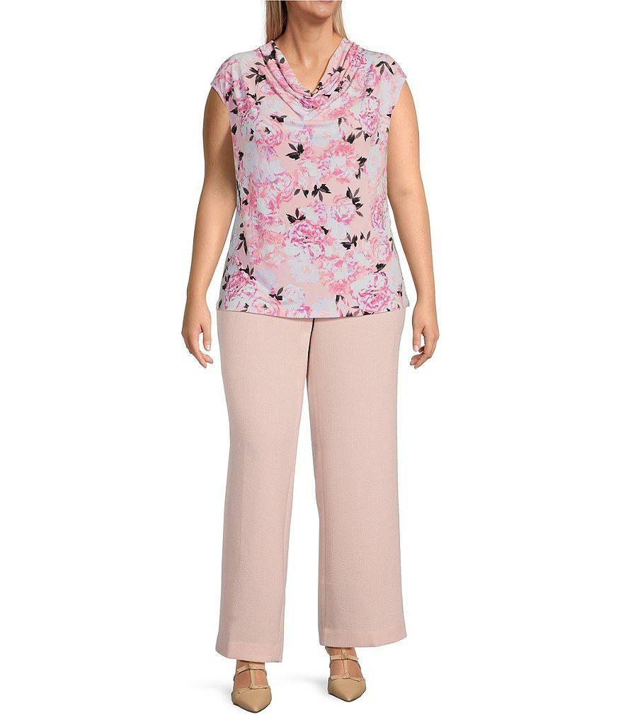 Kasper Plus Size Cap Sleeve Cowl Neck Pleated Top White Pink 2X NWT $59