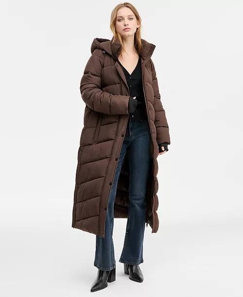BCBG Hooded Water-Resistant Maxi Puffer Coat Chocolate Size XL NWT $350