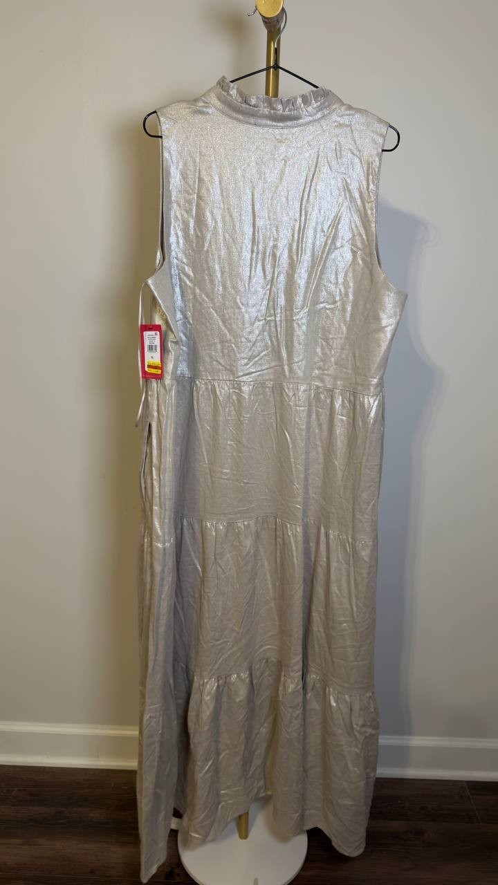 Vince Camuto Tiered Ruffle Maxi Dress Smocked Waist Neutral XL NWT $129
