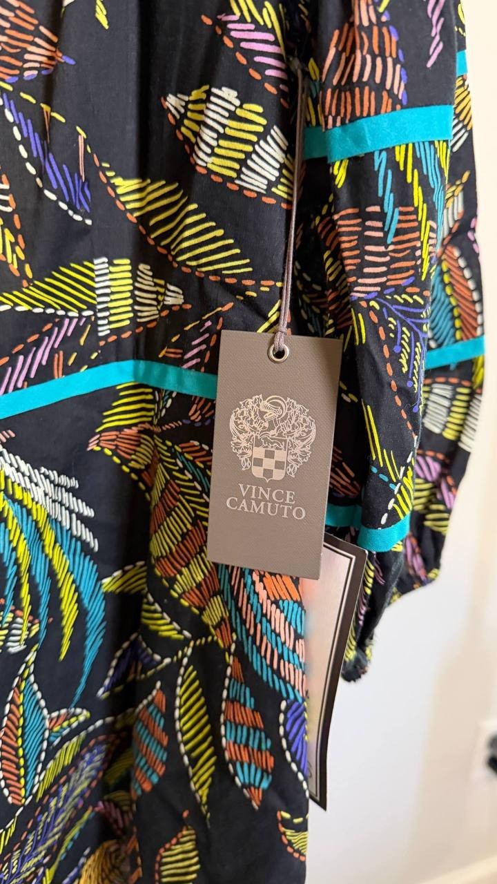 Vince Camuto Women’s Print Puff Sleeve V‑Neck Dress Multicolor Size 8 NWT $138