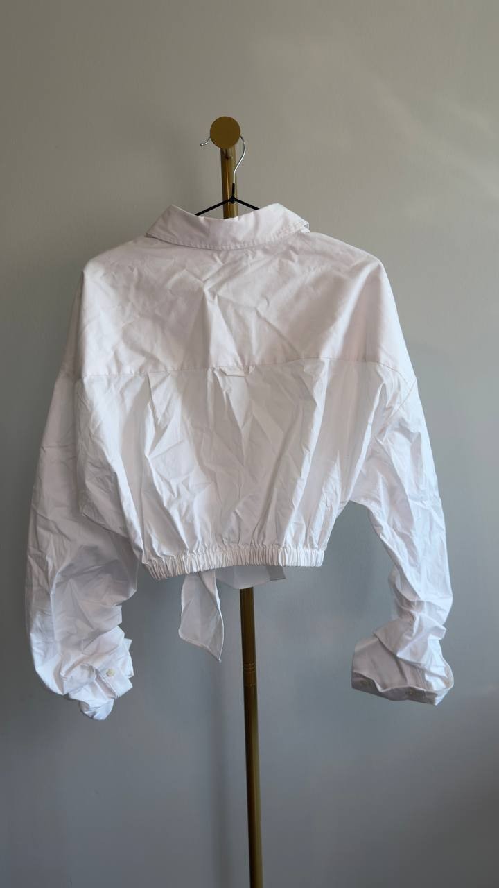 STAUD Lisa Crop Button‑Up Tie Waist Top White L NWOT $275