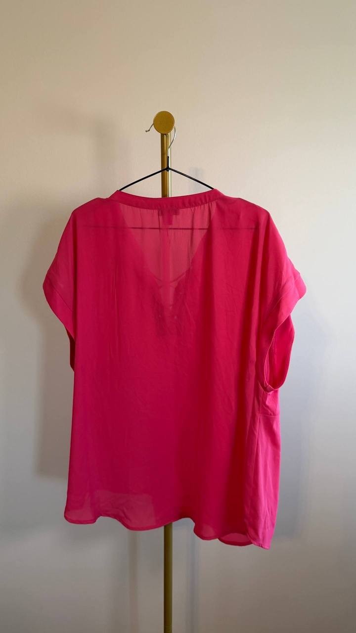 Vince Camuto Plus Size Lace‑Up Short‑Sleeve Top Pink 2X $79 NWT