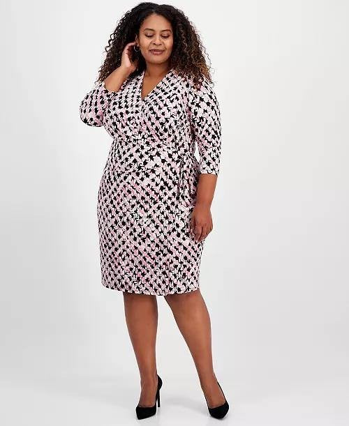 Anne Klein Plus Classic Wrap Dress Black Blush Multi XL NWT $99