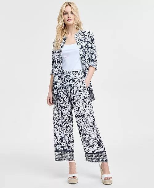 Tommy Hilfiger Women's Floral-Print Pull-On Wide-Leg Pants – Size L